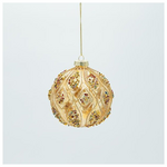 Γυαλινη Μπαλα, Χρυση με Σαμπανι Πετρες, σετ 4 Τμχ, 10cm