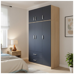 Ντουλάπα Τρίφυλλη με 2 Συρτάρια και Πατάρι Lego Pakoworld σε oak-Ανθρακί Απόχρωση 90x42x240εκ