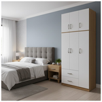 Ντουλάπα Τρίφυλλη με 2 Συρτάρια και Πατάρι Lego Pakoworld σε oak-Λευκή Απόχρωση 90x42x240εκ