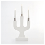 Κηροπηγιο Λευκο με 3 Κερακια led Θερμα Λευκα, Μπαταριας, Ξυλινο, 17,5x7x38,5cm