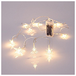 Σειρα, 10 led 5mm, με Ακρυλικες Χιονονιφαδες, Αστερια και Δεντρα, Μπαταριας 2xaa, Διαφανο pvc Καλωδιο, Θερμο Λευκο Led, ana 15cm, Προεκταση Παροχης 50cm, Ip20