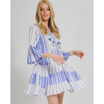 Ble Φορεμα Κοντο Λευκο/μπλε με Χαντρες και Ασημι Λεπτομερειες one Size ( 100% Cotton)