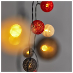 Σειρα, 40 led 5mm, με Πλαστικες Μπαλες Υφασματινεσ(κοκκινη, Λευκη, Γκρι) 4cm, Ηλιακο Συλλεκτη με Αισθητηρα Φωτος, 8 Προγραμματα, Πρασινο pvc Καλωδιο, Θερμο Λευκο Led, ανα 10cm, Προεκταση Παροχης 1m, Ιρ44