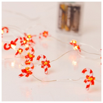 Σειρα, 20 Mini Led, Ζαχαρωτο με Kokkino Φιογκο, Μπαταριας 3xaa, Χρονοδιακοπτη, Ασημι Χαλκινο Καλωδιο, Θερμο Λευκο Led, ανα 10cm, Προεκταση Παροχης 30cm, Ip20