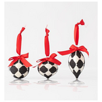 Γυαλινο Στολιδι, Ασπρομαυρο, με Κοκκινη Κορδελα, σε 3 Σχηματα, σετ 4τμχ, 10 και 15cm