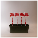 Σειρα, 36 Mini Led, 4 Πλαστικες Πινακιδες με Χριστουγεννιατικο Σκουφο  Στην Κορυφη 12cm, με Ραβδι για το Εδαφος 37cm, Ηλιακο Συλλεκτη με Αισθητηρα, 8 Προγραμματα, Διαφανο Flat Χαλκινο Καλωδιο, Θερμο Λευκο Led, ana 1m, Προεκταση Παροχης 1m, Ip44