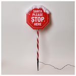 Πλαστικη Πινακιδα Αγιος Βασιλης Stop 81cm, Φ31cm, Ηλιακο Πανελ με Αισθητηρα Φωτος, 34 Θερμα Λευκα Led, Προεκταση Παροχης 1m, Ip44