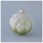Γυαλινη Μπαλα, Ανοιχτο Πρασινο, με Σχεδια Glitter, σετ 4τμχ, 10cm