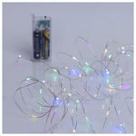 Σειρα, 50 Mini Led, Μπαταριας 2xaa, Timer, Ασημι Χαλκινο Καλωδιο, Πολυχρωμο Οπαλ Led, ανα 10cm, Προεκταση Παροχης 10cm, Ip20, Display box (24τμχ)