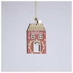 Ξυλινο Στολιδι Σπιτακι, Κοκκινο με Χρυσο, 0.5x7.5x13cm