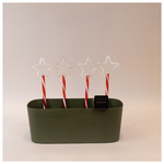 Σειρα, 36 Mini Led, 4 Πλαστικες Πινακιδες με Αστερι Στην Κορυφη 10cm, με Ραβδι για το Εδαφος 32cm, Ηλιακο Συλλεκτη με Αισθητηρα, 8 Προγραμματα, Διαφανο Flat Χαλκινο Καλωδιο, Θερμο Λευκο Led, ana 1m, Προεκταση Παροχης 1m, Ip44