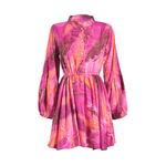 Ble Φορεμα Κοντο με 3/4 Μανικι σε Μωβ/ροζ Χρωμα και Χρυσες Λεπτομερειες one Size(100% Crepe)