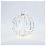 Ασημι Μεταλλικη Μπαλα Φωτιζομενη 30cm, 144 Mini Led, Σταθερος Μετασχηματιστης, Ασημι Χαλκινο Καλωδιο, Θερμο Λευκο Led, Προεκταση Παροχης 3m, Ip44