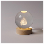 Φωτιζομενη Μπαλα 8cm, Χριστουγεννιατικη Σχεδιο, Αγιος Βασιλης με Χριστουγεννιατικο Δεντρο, Usb, 6 Θερμα Λευκα smd Led, Bαση 7cm, Προεκταση Παροχης 70cm, Ip20