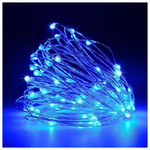 Σειρα, 100 Μινι Led, Σταθερο, 4,5v, με Μετασχηματιστη, Προεκταση Παροχης 500cm, Ασημι Χαλκος, Μπλε Led, ana 10cm, Ιρ44