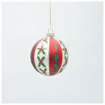 Γυαλινη Μπαλα, Λευκη με Κοκκινο και Σχεδια Γκι, σετ 4τμχ, 8cm