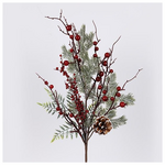 Κλαδι με Σκουρα Κοκκινα Berries και Κουκουναρι, 67cm