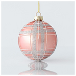 Γυαλινη Μπαλα, ροζ Ματ, με Ασημι Glitter, σετ 4τμχ, 8cm