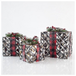 Κουτια Δωρου Φωτιζομενα, με Λευκο Μαυρο Καρο, σετ 3τμχ, 15cm/20cm/25cm