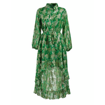 Ble Φορεμα Ασυμμετρο με Μακρυ Μανικι Πρασινο με Lurex one Size (Viscose Georgette)