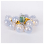 Σειρα 10 led Διακοσμητικeς Μπαλες με Ασημι Υφασμα , Μπαταριας 3χαα, Timer, Θερμο Λευκο Led, Διαφανο pvc Καλωδιο, Προεκταση Παροχης 30cm, Ip20