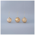 Γυαλινη Μπαλα, Διαφανη Χρυση, Αναγλυφη, 3 Σχεδια, σετ 4τμχ, 8cm