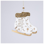 Ξυλινο Στολιδι Μποτουλα, Λευκο με Χρυσο, 0.5x14x24cm