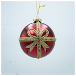 Γυαλινη Μπαλα, Κοκκινη με Χρυσο Φιογκο, σετ 4τμχ, 10cm