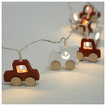 Σειρα 10 led με Διακοσμητικα Ξυλινα Αμαξια, Μπαταριας 3χαα, Timer, Θερμο Λευκο Led, Διαφανο pvc Καλωδιο, Προεκταση Παροχης 30cm, Ip20