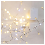 Cluster 2,5m, 300 Mini Led, Μετασχηματιστη, Σταθερο, Ασημι Χαλκινο Καλωδιο, 100 Θερμο Λευκο Led, 100 Λευκο led με Προγραμμα Snowfall, Προεκταση Παροχης 5m, Ip44