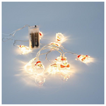 Σειρα, 10 led 5mm, με Ακρυλικους Αγιοβασιλιδες και Πιγκουινους, Μπαταριας 2xaa, Διαφανο pvc Καλωδιο, Θερμο Λευκο Led, ana 10cm, Προεκταση Παροχης 50cm, Ip20