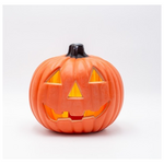 Φωτιζομενη Πορτοκαλι Κολοκυθα, Halloween Σχεδιο με Σκαλιστο Προσωπο, Μπαταριας 2xaa, 6 Θερμα Λευκα Led, 20x15x19cm, Ip20