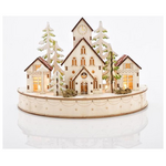 Χωριο Ξυλινο, με 6 Θερμα Λευκα Led, Μπαταριας, 25x12,5x16,5cm