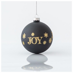 Γυαλινη Μπαλα, Μαυρη Ματ, με Χρυσα Σχεδια, σετ 4τμχ, 8cm