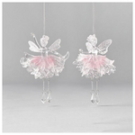 Ακρυλικη Νεραιδα, ματ Διαφανη, με ροζ Glitter, με Κρεμαστα Ποδια με Πετρουλες, 2 Σχεδια,  10x15,5cm, Τιμη ανα τμχ