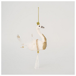 Βελουδινος Κρεμαστος Κυκνος, Λευκος, με Χρυσο Γκλιτερ, 13x22cm