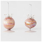 Γυαλινο Στολιδι, Ιριδιζον, Ροζ, με Κορωνα, 2 Σχηματα, σετ 2τμχ, 8x9,5cm