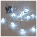 Σειρα, 10 led 5mm, με Ακρυλικες Διαφανες Μπαλες 1,8cm, Μπαταριας 3xaa, Διαφανο pvc Καλωδιο, Λευκο Led, ανα 15cm, Προεκταση Παροχης 50cm, Ip20