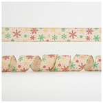 Κορδελα Μπεζ με Ασημι και Χρωματιστες Χιονονιφαδες, 6,35cm, 10y