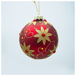 Γυαλινη Μπαλα, Κοκκινη με Χρυσα Αλεξανδρινα, σετ 4τμχ, 10cm