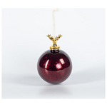 Γυαλινη Μπαλα, Σκουρη Κοκκινη με Πορσελανινο Ταρανδο, 1τμχ, 10cm
