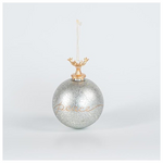 Γυαλινη Μπαλα, Γκρι, με Πορσελανινο Ταρανδο, 1τμχ, 10cm