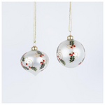 Γυαλινο Στολιδι, Λευκο, με γκι Ζωγραφισμενα, σε 2 Σχηματα, σετ 4τμχ, 8cm