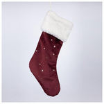 Καλτσα, Μπορντο Βελουδο με Χρυσες Χιονονιφαδες, 25x45cm