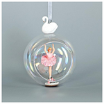 Γυαλινη Μπαλα με Πορσελανινο Κυκνο, με Μπαλαρινα στο Εσωτερικο Της, 10x13cm