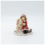 Διακοσμητικο Πολυρεζιν, Κοριτσακι με Σκυλακι, Απαλο Ροζ, 10x10cm