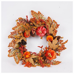 Στεφανι με Φυλλα Σφενδαμου και Πορτοκαλι Βελουδινες Κολοκυθες, 60cm