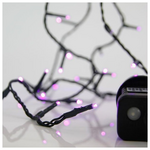 Σειρα, 100 led 3mm, 31v Μετασχηματιστη, 8 Προγραμματα & Μνημη, Πρασινο pvc Καλωδιο, μωβ Led, ανα 5cm, Προεκταση Παροχης 3m, Ιρ44