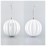 Μπαλα Λευκη Αναγλυφη, με Ασημι και Λευκη Διακοσμηση, σετ 6τμχ, 8cm