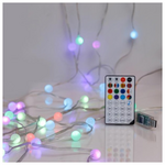 Σειρα, 100 Smart Mini Led, Λευκες Μπαλιτσες 1,5cm, Usb, Διαχειριση Προγραμματος με Εφαρμογη, Τηλεχειριστηριο, Διαφανο Πλακε Χαλκινο Καλωδιο, rgb Led, ana 15cm, Προεκταση Παροχης 3m, Ip20 (Roll Pack)